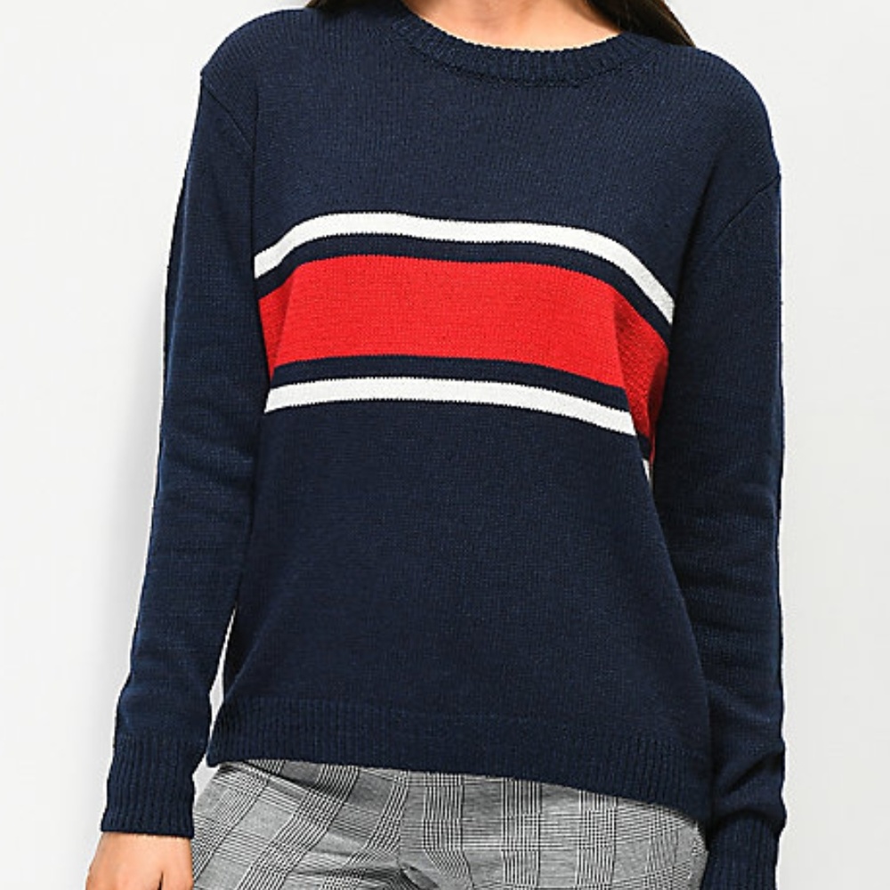 Angel Kiss Red White and Blue Striped Sweater - XS
